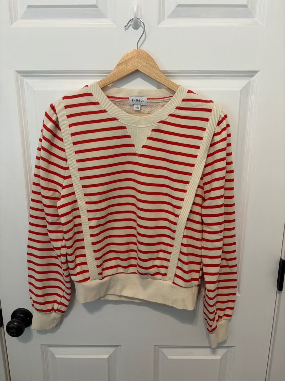 Evereve Red and Cream Striped Crewneck Sweatshirt